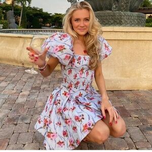 Floral puff sleeve smocked dress